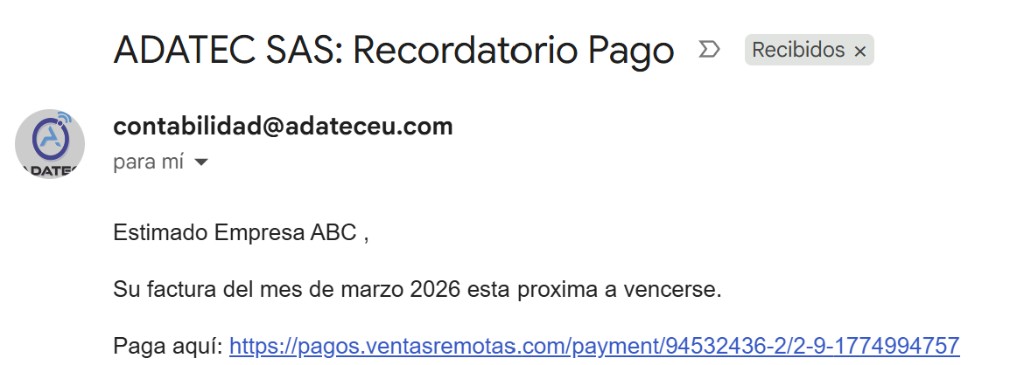 Correo electrónico de recordatorio de pago