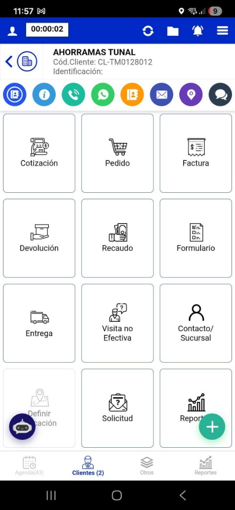 App R-SALES - Menú del cliente con acceso a Recaudo